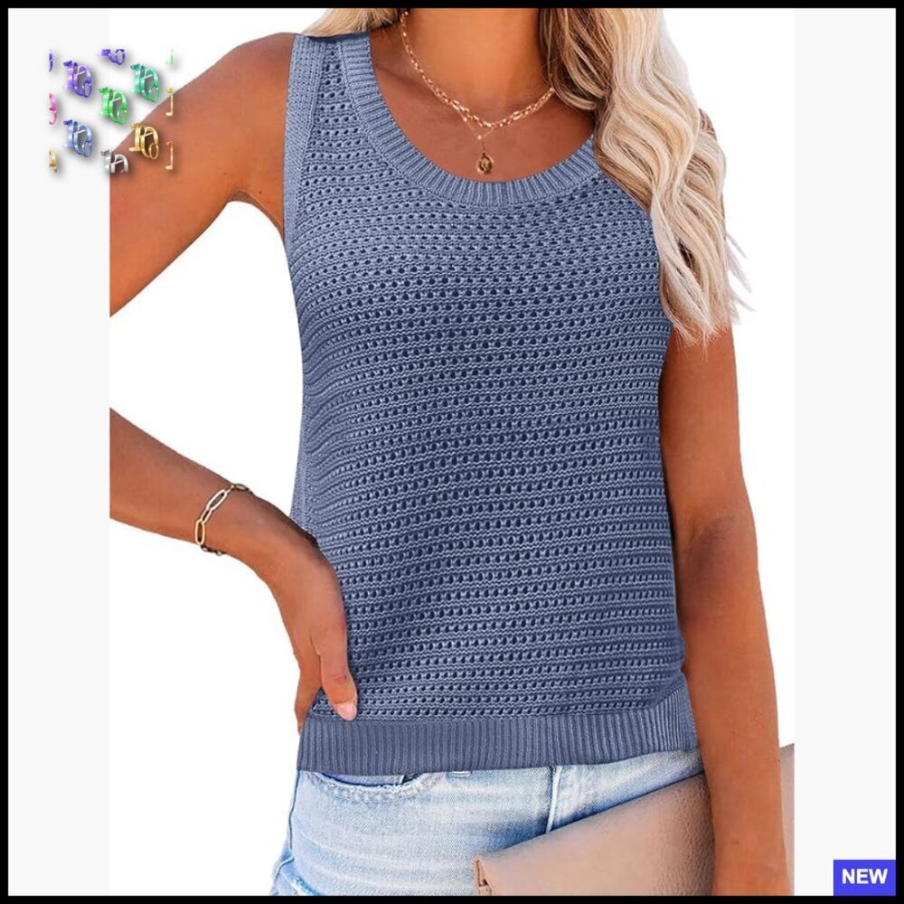 Crochet Sleeveless Sweater Vest Hollow Out Knit Tank Top Loose Fit